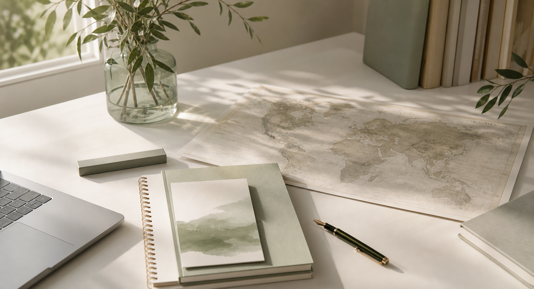 Desk scene for overseas pathway planning